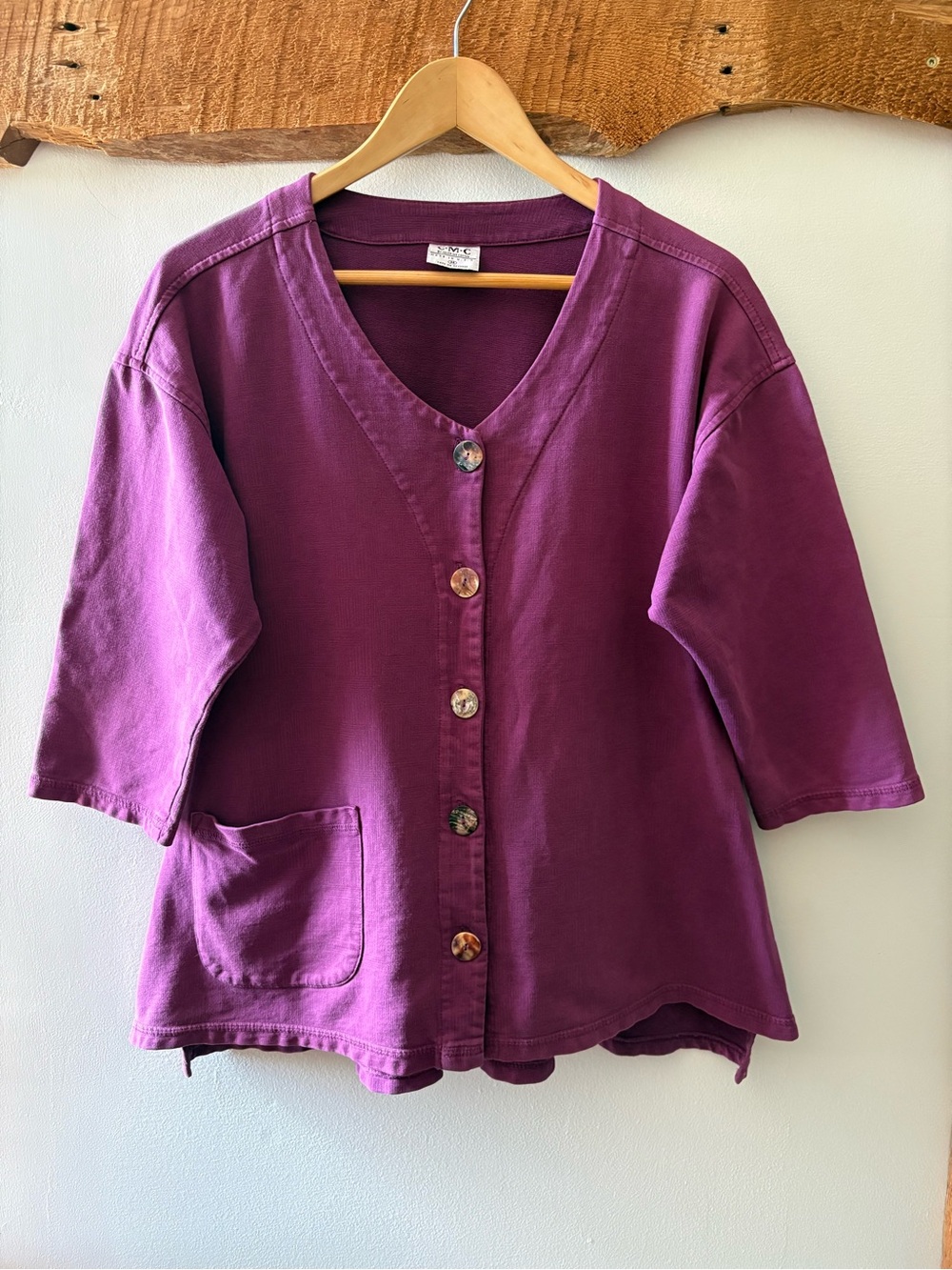 C.M.C Color Me Cotton—Purple Cardigan, Tortoiseshell Buttons (Medium)